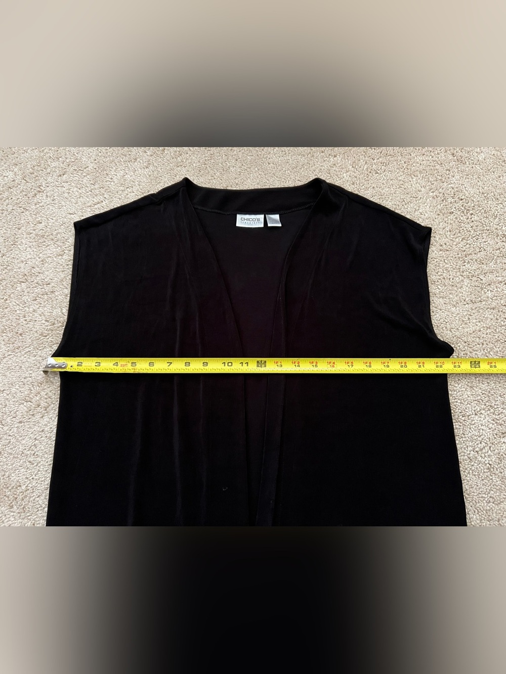 Chicos Travelers Womens 3/XL Black Sleeveless Duster Cardigan Vest Fringe Hem - Picture 5 of 5